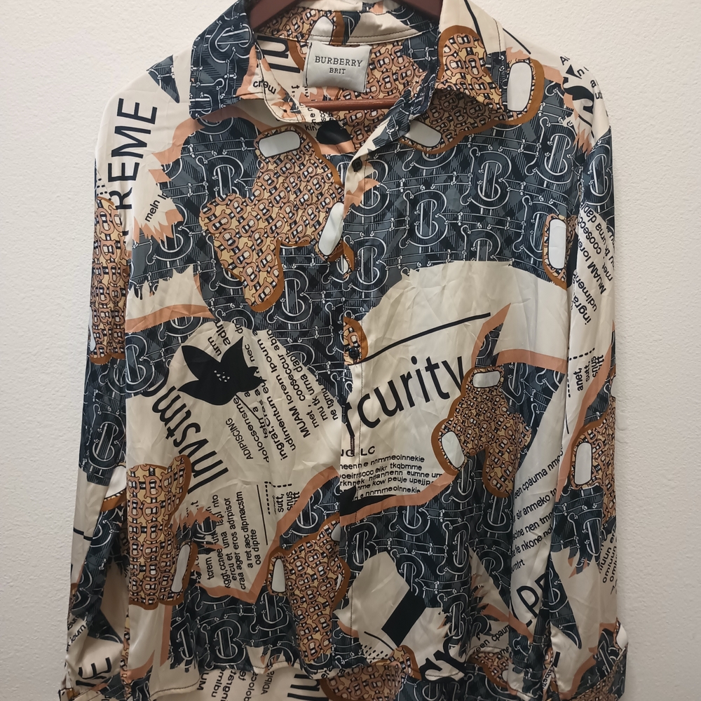 Burberry Men’s Long-Sleeve Printed Shirt — Black, Cream & Tan - Picture 3 of 5